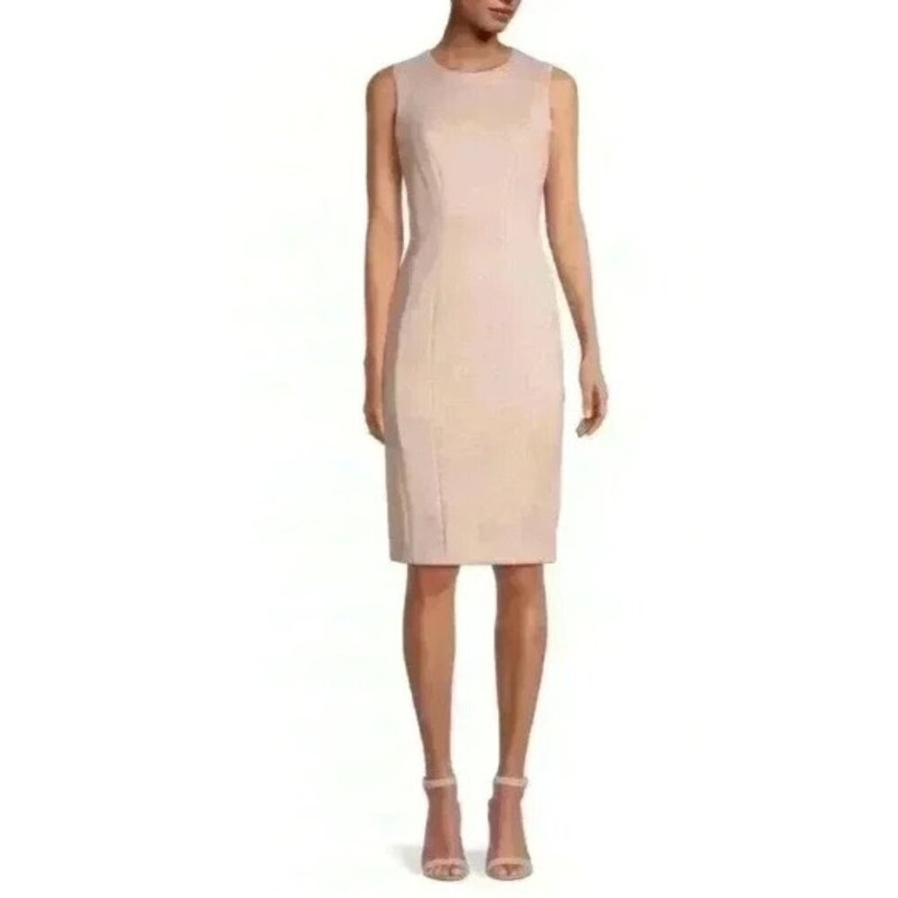 Calvin Klein Womens Latte Sleeveless Faux Suede Sheath Midi Dress Sz 12 New